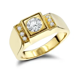 18K Yellow Gold Men's Diamond Ring 0.87ct