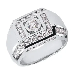 18K White Gold Men's Diamond Ring 1.98ct