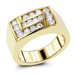 18K Yellow Gold Men's Diamond Ring 1ct By Luxurman