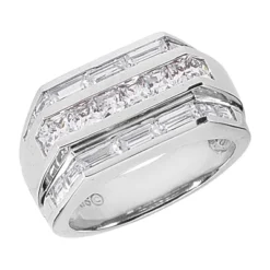 18K White Gold Men's Princess & Baguette Diamonds Ring 2.76ct