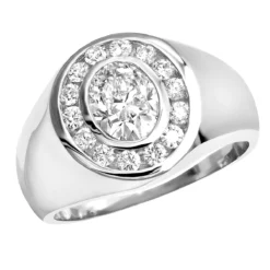 18K Yellow Gold Men's Round & Oval Diamonds Ring 2.06ct -Outlet Bijou Lush Store 18k gold mens round oval diamonds ring 206ct p 31667 wh