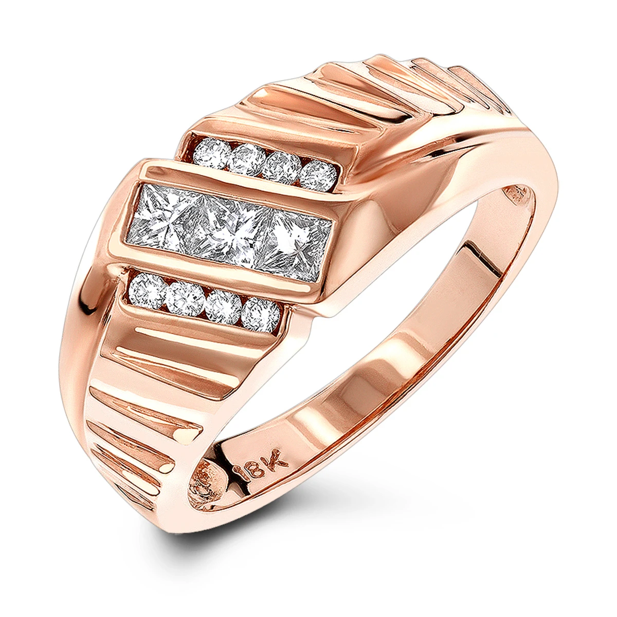 18K Yellow Gold Men's Round & Princess Diamonds Ring 0.63ct 5 18K Yellow Gold Men's Round & Princess Diamonds Ring 0.63ct - Image 3