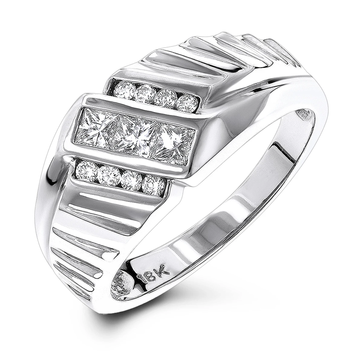 18K Yellow Gold Men's Round & Princess Diamonds Ring 0.63ct 4 18K Yellow Gold Men's Round & Princess Diamonds Ring 0.63ct - Image 2