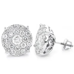 18K White Gold Round Diamond Stud Earrings 4ct Oversized Cluster Earrings