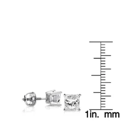 2 Carat Princess Diamond Stud Earrings 14K White Gold -Outlet Bijou Lush Store 2 carat princess diamond stud earrings 14k white gold p 5647 rulerwh