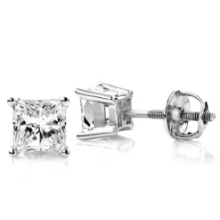 2 Carat Princess Diamond Stud Earrings 14K White Gold