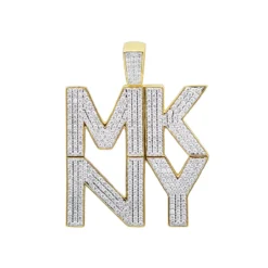 2 Inch Men's Custom Diamond Pendant 14K Yellow Gold 4 Letter Initials 3 Carats