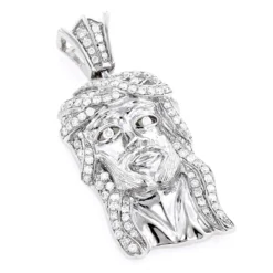 Jesus Head Charm: Mini Jesus Diamond Pendant 0.69ct 10K White Gold