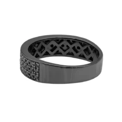 3 Row 10K Black Plated Gold Black Diamond Wedding Band For Men 1.35ct Anniversary Ring -Outlet Bijou Lush Store 3 row 10k gold black diamond wedding band for men 135ct anniversary ring 000928 backbl