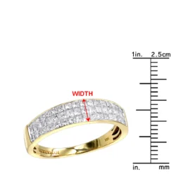 Invisible Princess Cut Diamond Wedding Band For Men 1.33ct 14K Yellow Gold -Outlet Bijou Lush Store 3 row princess cut diamond wedding band for men 142ct 14k gold rulerye