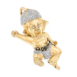 10K Yellow Gold Diamond Bad Boy Pendant 1.3ct By Luxurman