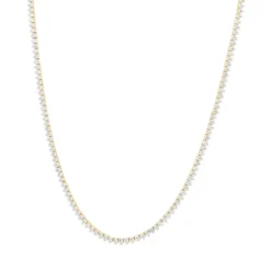 3 Prong Diamond Eternity Chain For Men And Women 14K Yellow Gold Tennis Necklace