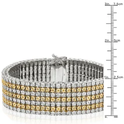 7 Row White And Yellow Diamond Bracelet For Men 1.5ct Sterling Silver -Outlet Bijou Lush Store 7 row white and yellow diamond bracelet for men 15ct sterling silver ruler