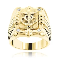 Anchor Nautical 14K Yellow Gold Men's Diamond Ring 0.10