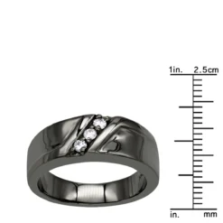 14K Black Plated Gold 3 Stone Anniversary Ring Diamond Men's Wedding Band 0.15ct -Outlet Bijou Lush Store black 14k gold 3 stone anniversary ring diamond mens wedding band 015ct ruler