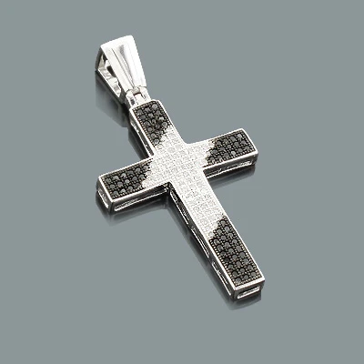 Black And White Diamond Cross Pendant 0.51ct Silver 3 Black And White Diamond Cross Pendant 0.51ct Silver