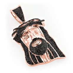 Black Diamond Jesus Head Face Pendant Mini 0.75ct 10K White Gold -Outlet Bijou Lush Store black diamond jesus head face pendant mini 09ct 10k gold ro