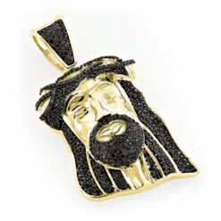 Black Diamond Jesus Head Face Pendant Mini 0.75ct 10K White Gold -Outlet Bijou Lush Store black diamond jesus head face pendant mini 09ct 10k gold ye