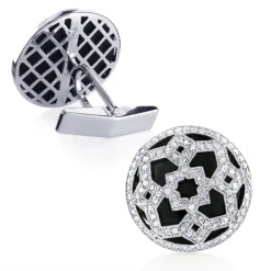 Black Onyx And Diamond Fancy Cufflinks For Men 14K White Gold