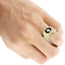 Black Onyx And Diamond 14K Yellow Gold Men's Diamond Ring 0.10 -Outlet Bijou Lush Store black onyx and diamond rings 14k gold diamond ring 010 p 6386 bodye