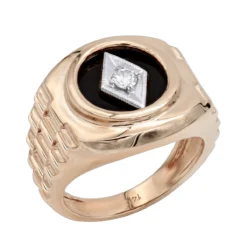 Black Onyx And Diamond 14K Yellow Gold Men's Diamond Ring 0.10 -Outlet Bijou Lush Store black onyx and diamond rings 14k gold diamond ring 010 p 6386 ro