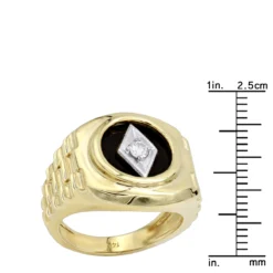 Black Onyx And Diamond 14K Yellow Gold Men's Diamond Ring 0.10 -Outlet Bijou Lush Store black onyx and diamond rings 14k gold diamond ring 010 p 6386 rulerye