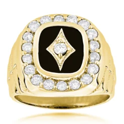 Designer Black Onyx And Diamond 14K White Gold Men's Ring 1.68ct 3/4 In (18mm) -Outlet Bijou Lush Store black onyx and diamond rings 14k gold mens ring 168ct p 6390 ye