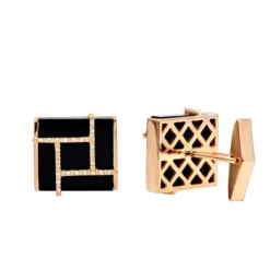 Black Onyx And Diamonds 14K Yellow Gold Men's Cufflinks -Outlet Bijou Lush Store black onyx and diamonds 14k gold mens cufflinks ro