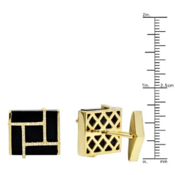 Black Onyx And Diamonds 14K Yellow Gold Men's Cufflinks -Outlet Bijou Lush Store black onyx and diamonds 14k gold mens cufflinks rulerye