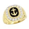 Black Onyx Men's Diamond Ring 14K Yellow Gold Anchor Ring Square Shape 1.5ct