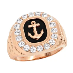 Black Onyx Men's Diamond Ring 14K Yellow Gold Anchor Ring Square Shape 1.5ct -Outlet Bijou Lush Store black onyx mens diamond ring 14k gold anchor ring square shape 15ct 000813 ro