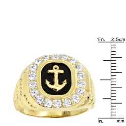 Black Onyx Men's Diamond Ring 14K Yellow Gold Anchor Ring Square Shape 1.5ct -Outlet Bijou Lush Store black onyx mens diamond ring 14k gold anchor ring square shape 15ct 000813 rulerye