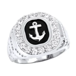 Black Onyx Men's Diamond Ring 14K Yellow Gold Anchor Ring Square Shape 1.5ct -Outlet Bijou Lush Store black onyx mens diamond ring 14k gold anchor ring square shape 15ct 000813 wh