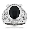 Black Onyx 14K White Gold Diamond Onyx Ring .65ct