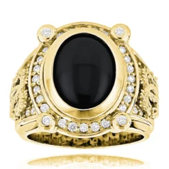 Black Onyx 14K White Gold Diamond Onyx Ring .65ct -Outlet Bijou Lush Store black onyx rings 14k gold diamond onyx ring 65ct p 7080 ye