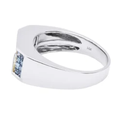 Unique Men's Wedding Bands 14K White Gold Black Blue Yellow Diamonds Ring -Outlet Bijou Lush Store blue diamond rings 14k fancy color diamond ring 188 p 6828 back white