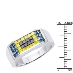 Unique Men's Wedding Bands 14K White Gold Black Blue Yellow Diamonds Ring -Outlet Bijou Lush Store blue diamond rings 14k fancy color diamond ring 188 p 6828 ruler white