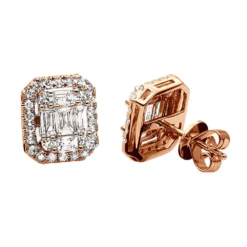 Cluster Diamond Stud Earrings For Men Women Emerald Shape 2 Carats 14K White Gold -Outlet Bijou Lush Store cluster diamond stud earrings for men women emerald shape 2 carats 14k gold 803209 ro