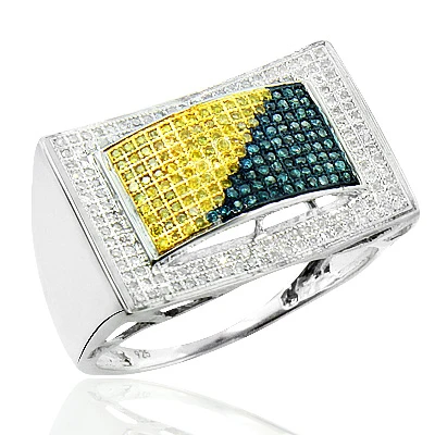 Color Diamond Ring For Men 0.70ct Sterling Silver 2 Color Diamond Ring For Men 0.70ct Sterling Silver