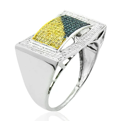 Color Diamond Ring For Men 0.70ct Sterling Silver 3 Color Diamond Ring For Men 0.70ct Sterling Silver - Image 2