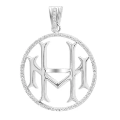 14K White Gold Round Diamond Initial Pendant For Men 1.75