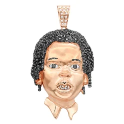 Custom Diamond Face Pendant For Men 14K Yellow Gold Custom Jewelry Design -Outlet Bijou Lush Store custom diamond face pendant for men 14k gold custom jewelry design 001287 rose