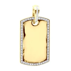 Dog Tags 10K Yellow Gold Diamond Pendant Can Be Engraved