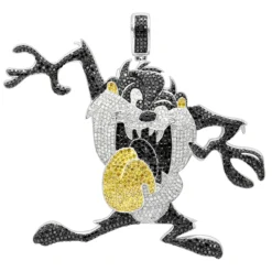 Custom 10K White Gold Taz Tasmanian Devil Diamond Pendant 12.95ct