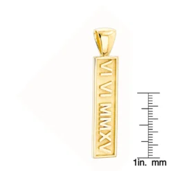 14K Yellow Gold Roman Numerals Bar Pendant -Outlet Bijou Lush Store custom jewelry 14k gold roman numerals bar pendant rulerye