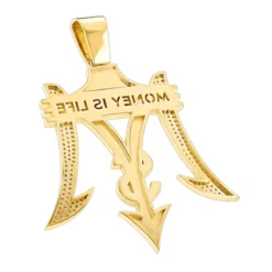 Money Is Life Diamond Pendant For Men 10K Yellow Gold 4ct -Outlet Bijou Lush Store custom jewelry money is life diamond pendant for men 10k gold 4ct backye