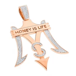 Money Is Life Diamond Pendant For Men 10K Yellow Gold 4ct -Outlet Bijou Lush Store custom jewelry money is life diamond pendant for men 10k gold 4ct ro
