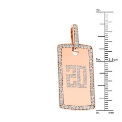 14K Rose Gold 2 Carat Diamond Dog Tag Pendant With Numbers -Outlet Bijou Lush Store custom jewelry solid 14k gold 2 carat diamond dog tag pendant with numbers rulerro