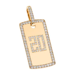 14K Rose Gold 2 Carat Diamond Dog Tag Pendant With Numbers -Outlet Bijou Lush Store custom jewelry solid 14k gold 2 carat diamond dog tag pendant with numbers ye