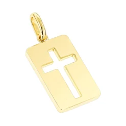 Custom Luccello 18K Yellow Gold Dog Tag Cross Pendant -Outlet Bijou Lush Store custom luccello 18k solid gold dog tag cross pendant backye